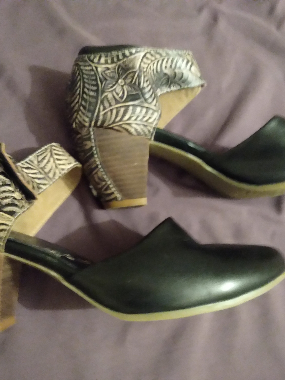 Lariste Black D'Orsay Block Heel with Patterned Ankle Strapy